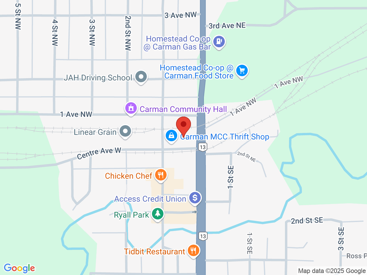 Street map for Rural Buds Cannabis Shop, 9 Centre Ave W, Carman MB