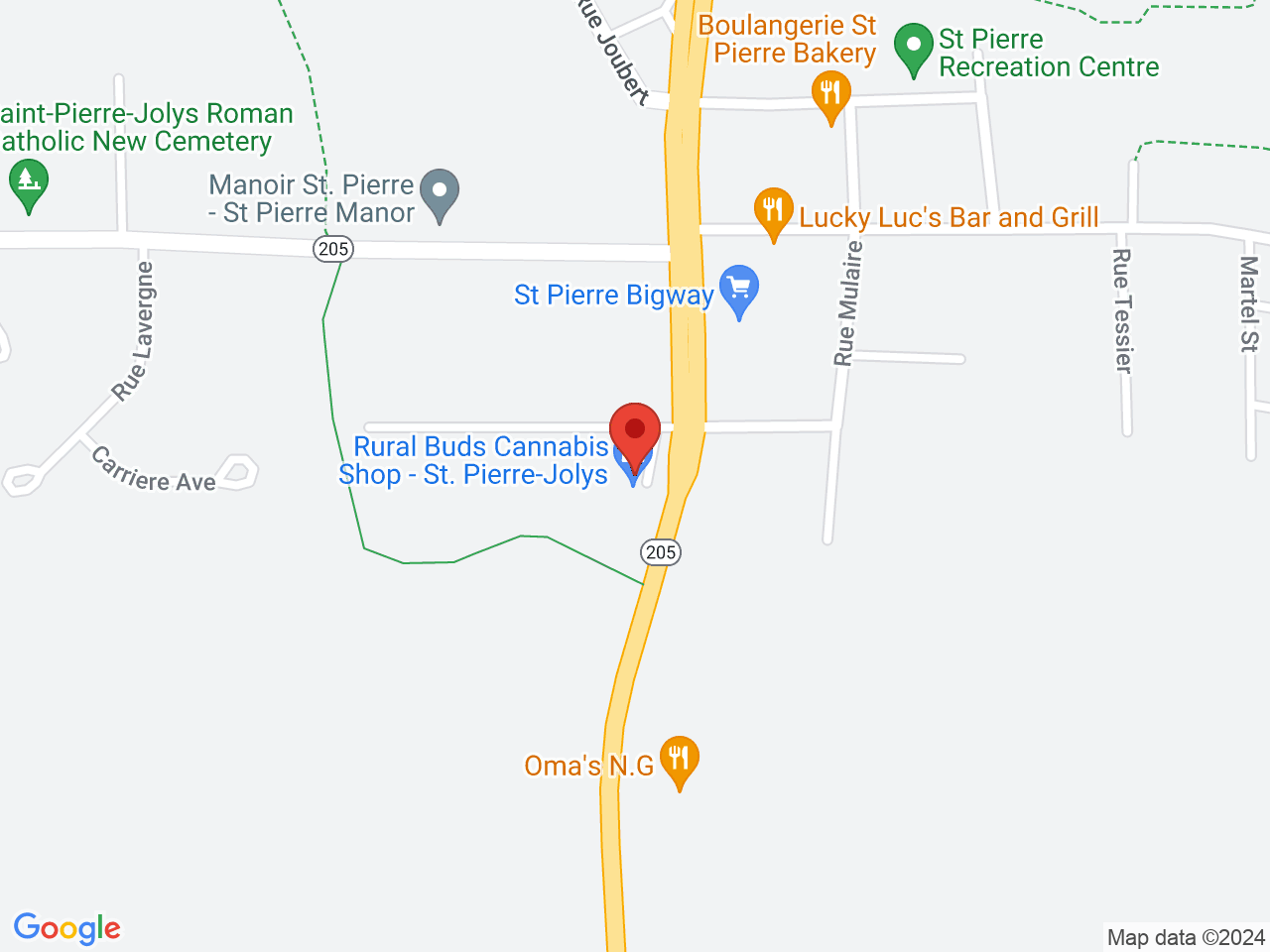 Street map for Rural Buds Cannabis Shop St-Pierre, 530 Rue Sabourin Suite 1, St Pierre-Jolys MB