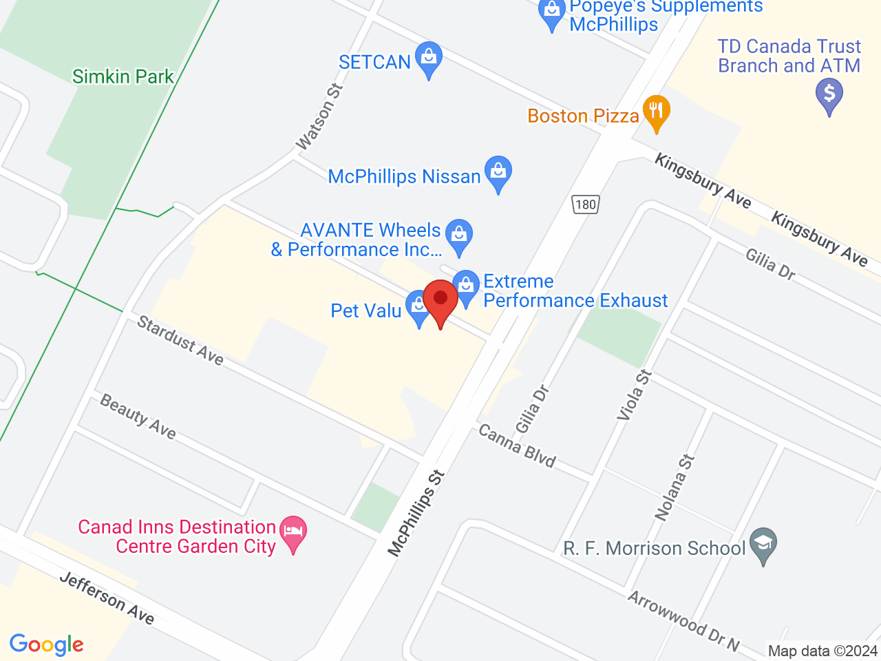 Street map for Spiritleaf McPhillips, 110-2136 McPhillips St, Winnipeg MB