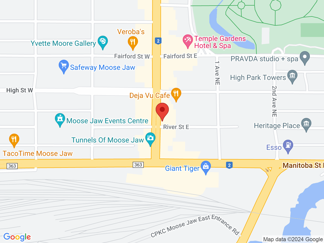 Street map for Fire & Flower Cannabis Co., 103 Main St N, Moose Jaw SK