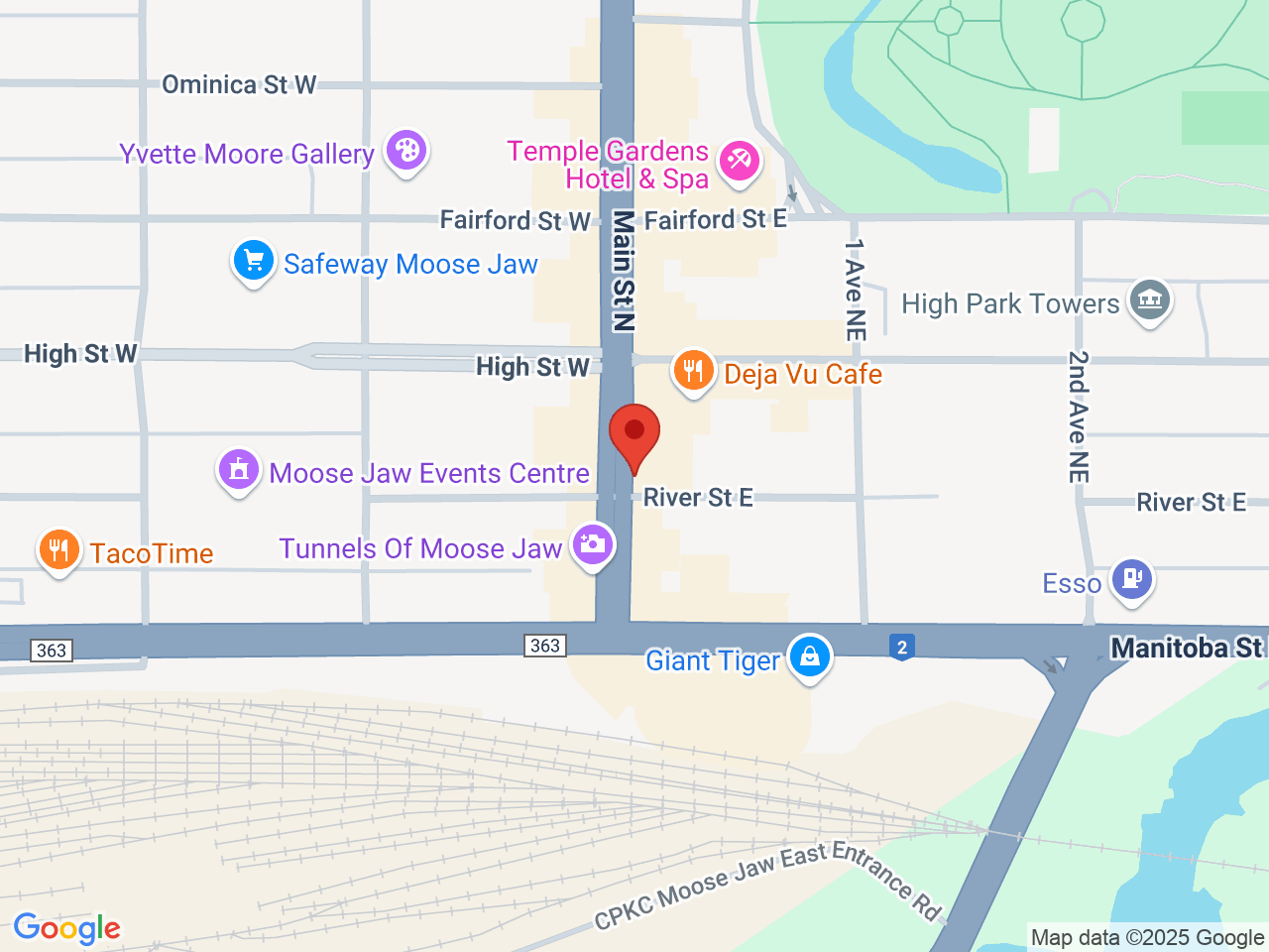 Street map for Fire & Flower Cannabis Co., 103 Main St N, Moose Jaw SK