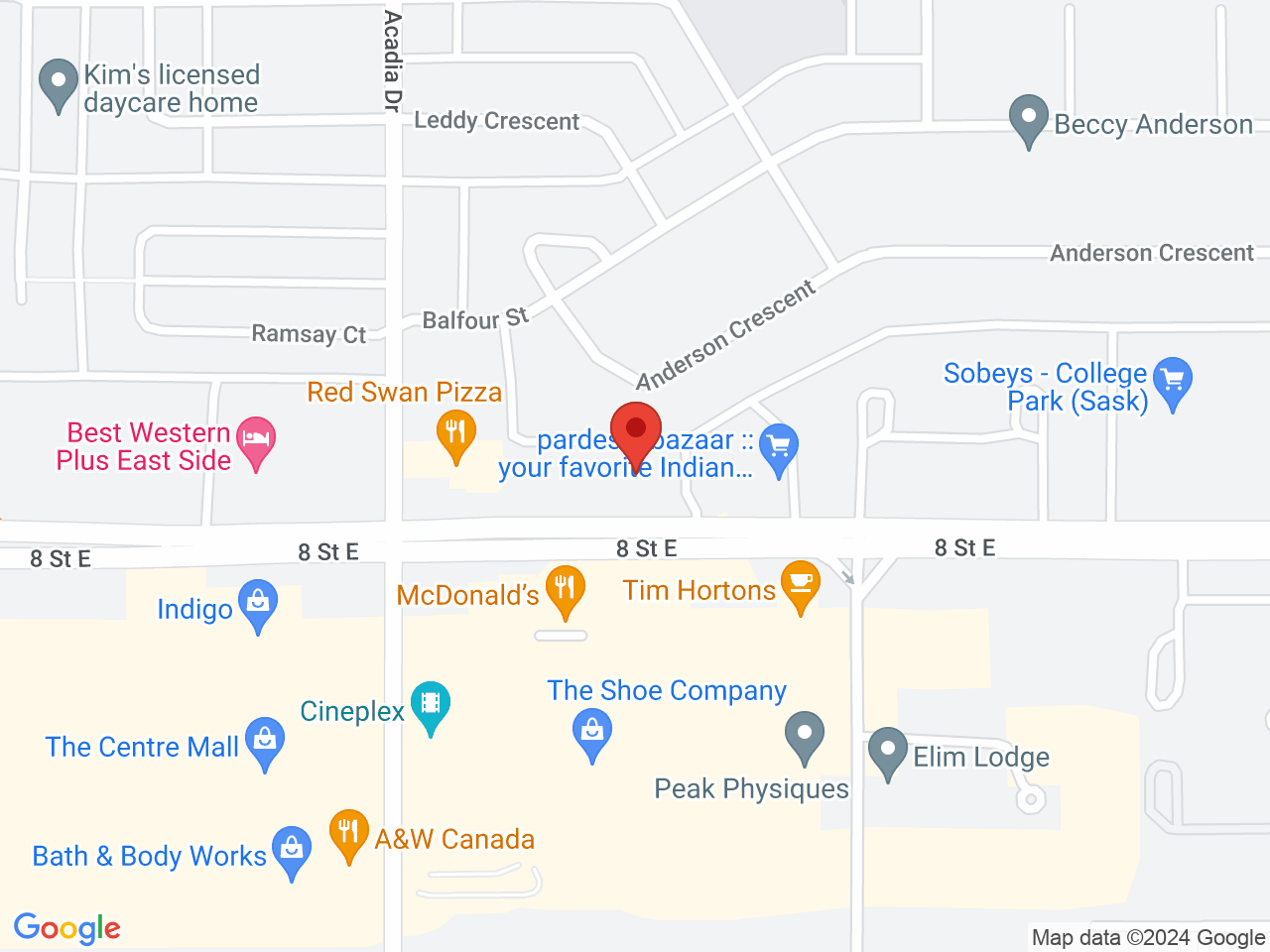 Street map for Living Skies Cannabis, 114-3501 8th St E, Saskatoon SK