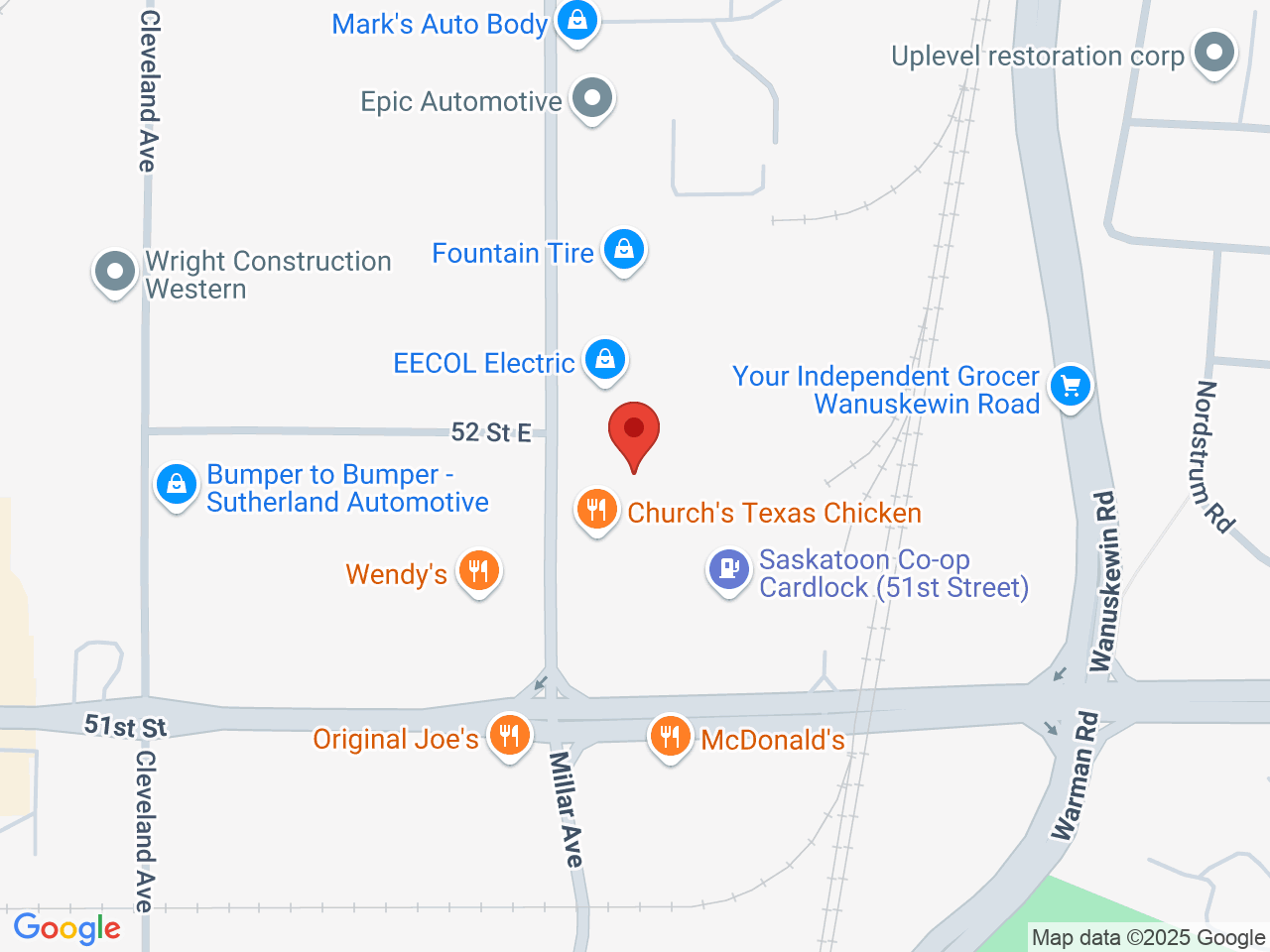 Street map for Living Skies Cannabis, 116-2834 Millar Ave, Saskatoon SK