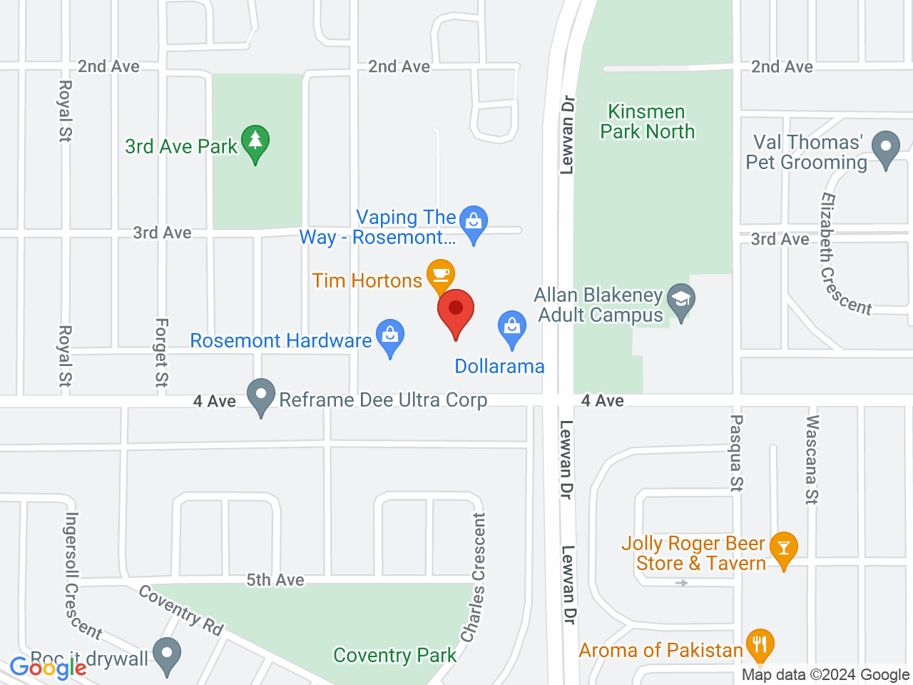 Street map for The Bakery Cannabis Shop, 4430 4th Ave, Regina SK