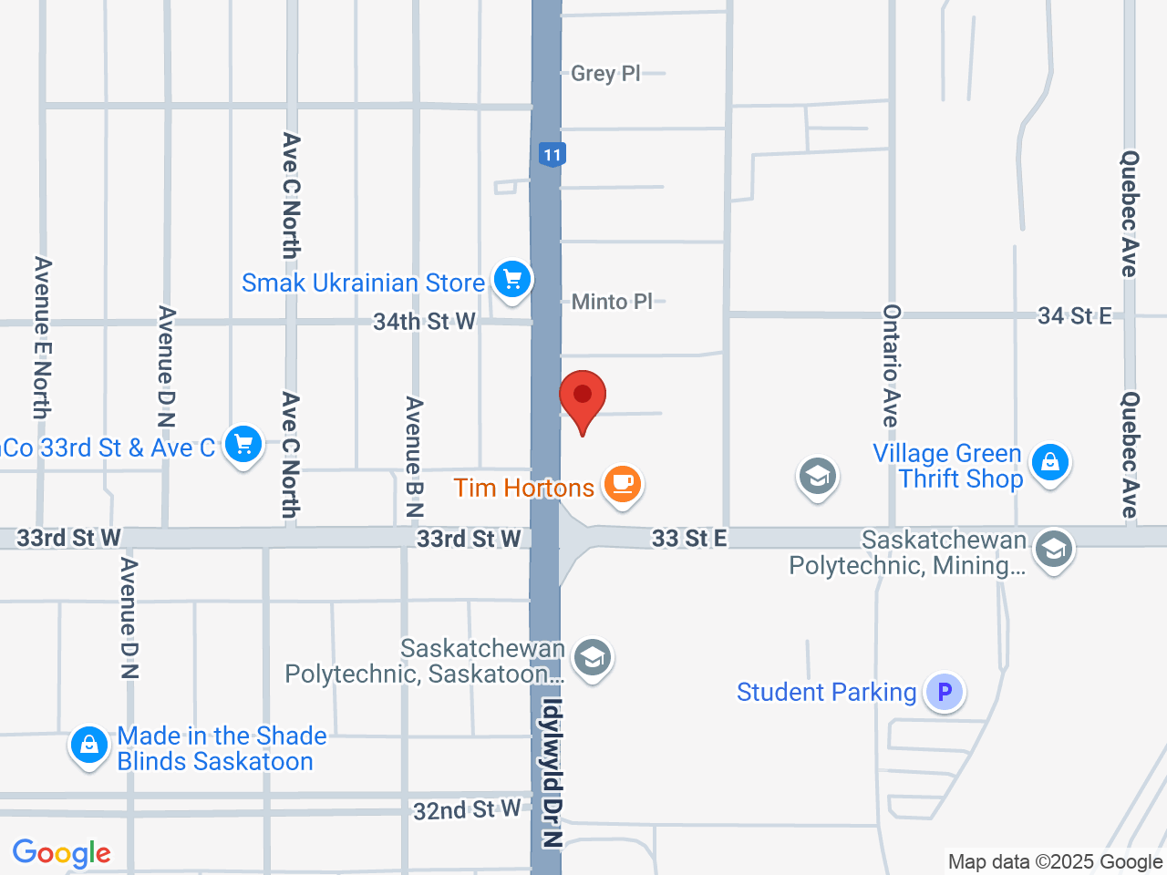 Street map for The Joint Cannabis, 2-1216 Idylwyld Dr N, Saskatoon SK