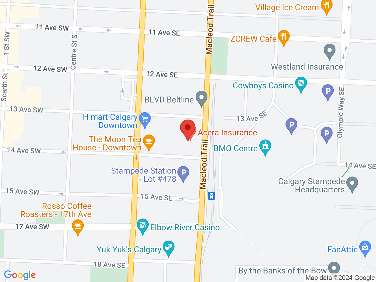 Street map for Leaf Life Cannabis Stampede Station, 1331 Macleod Trail SE, Calgary AB