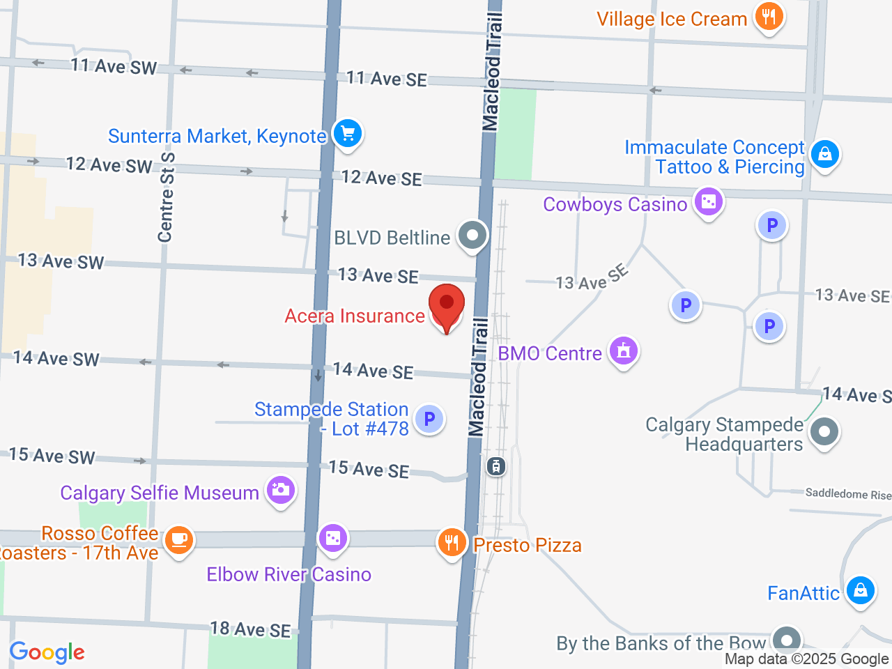 Street map for Leaf Life Cannabis Stampede Station, 1331 Macleod Trail SE, Calgary AB