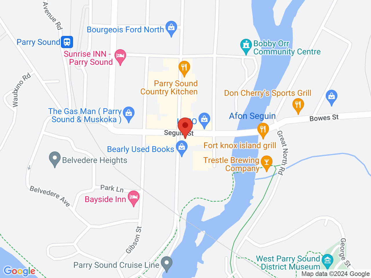 Street map for True North Cannabis Co., 34 Seguin St, Parry Sound ON