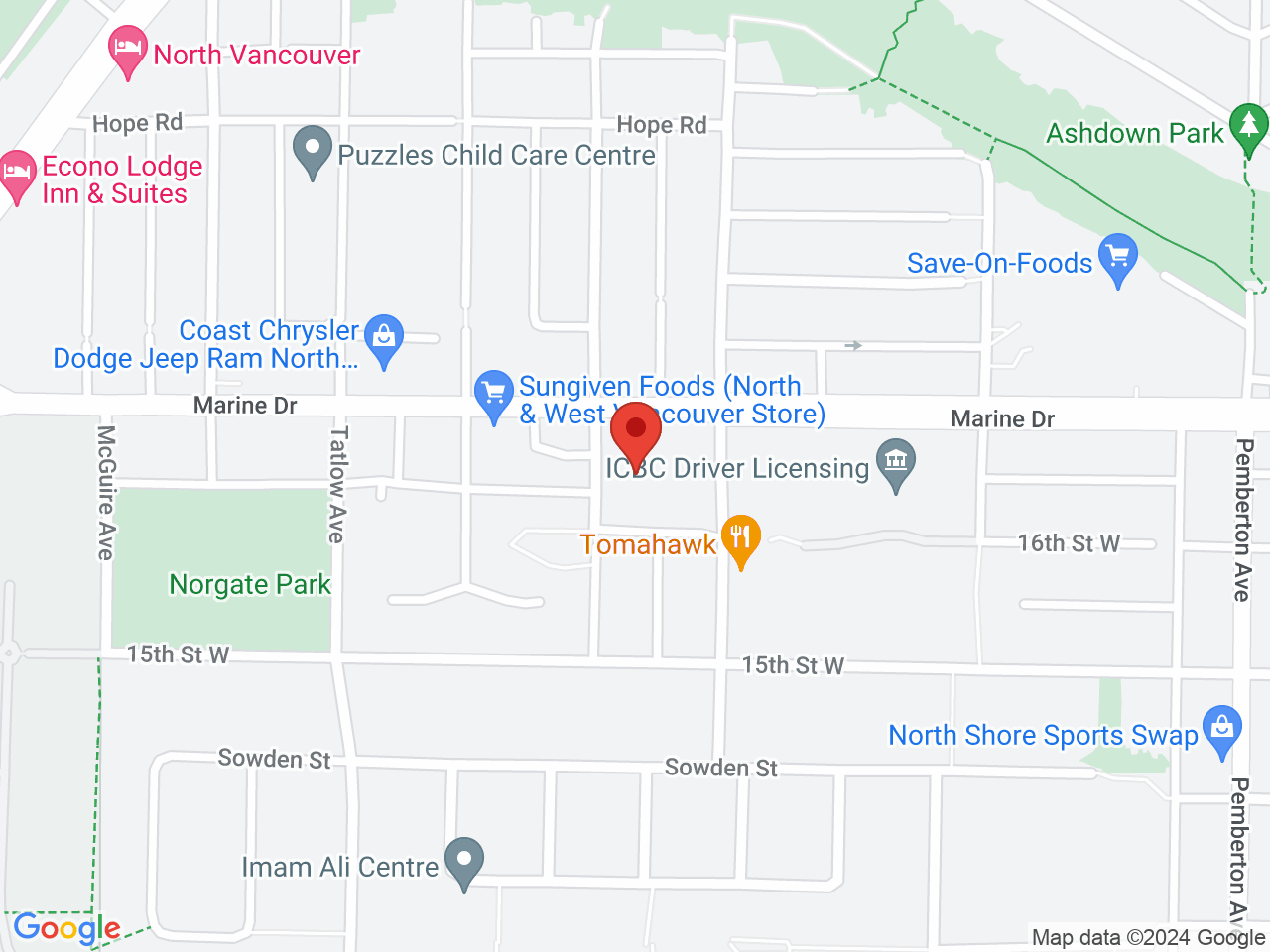 Street map for BC Cannabis Store, 1461 Marine Dr, North Vancouver BC
