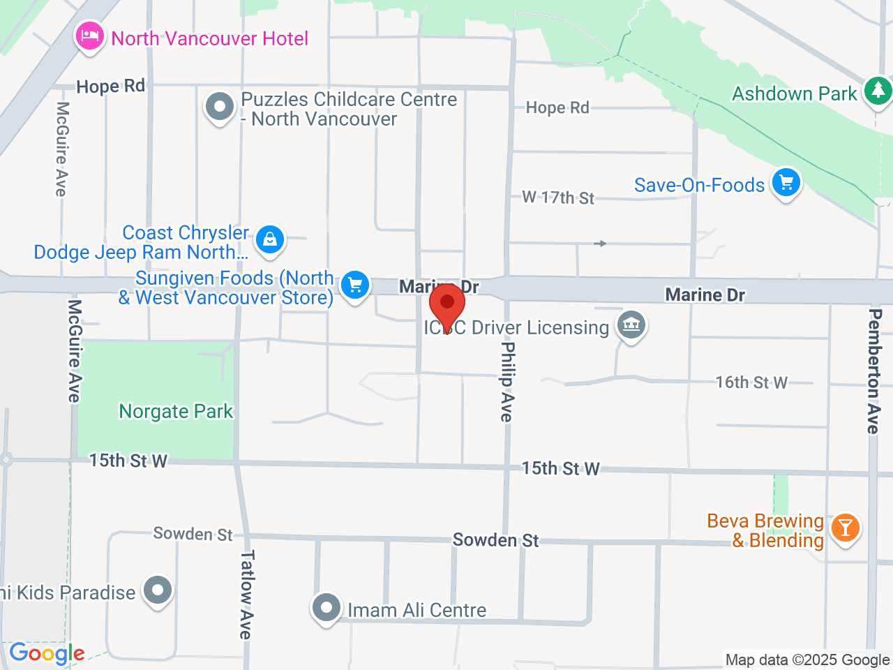 Street map for BC Cannabis Store, 1461 Marine Dr, North Vancouver BC