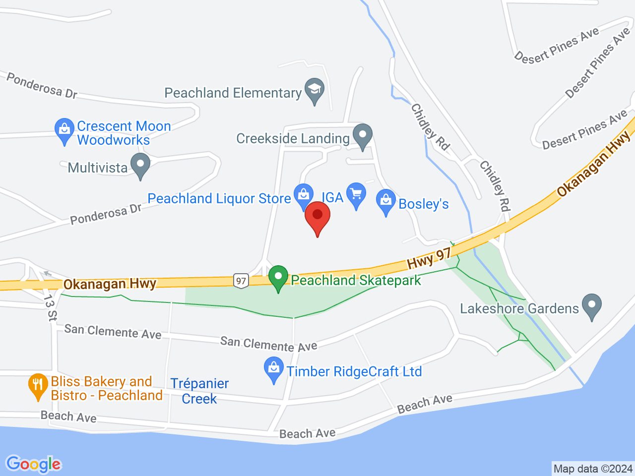 Street map for Budding Creations Cannabis Store, 5500 Clements Cres, Peachland BC