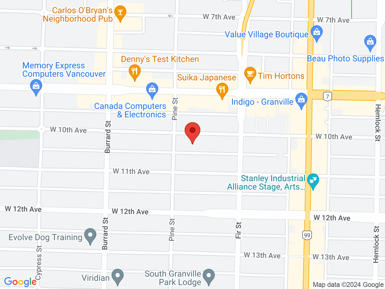 Street map for Burb Cannabis, 1676 10TH Ave E, Vancouver BC