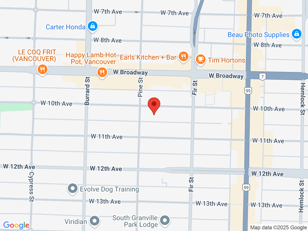 Street map for Burb Cannabis, 1676 10TH Ave E, Vancouver BC