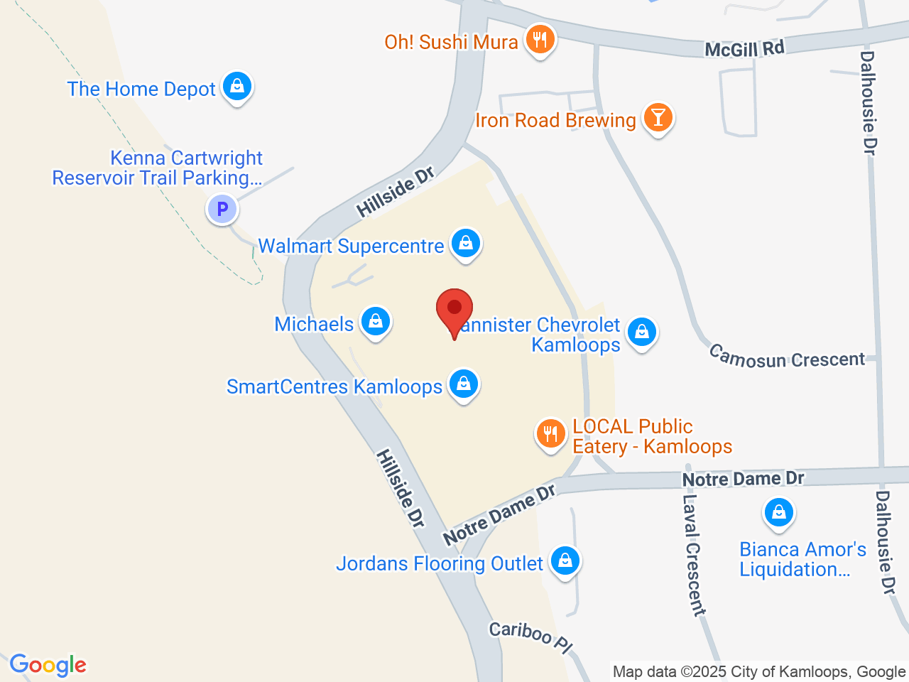 Street map for Canna Cabana, 1055 Hillside Dr, Kamloops BC