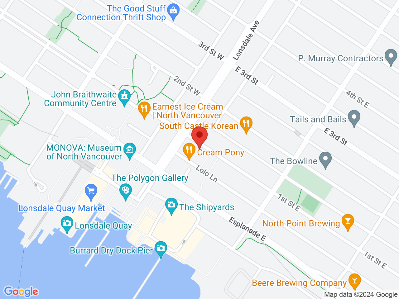 Street map for Greenstar Cannabis Company, 115 1st St E, North Vancouver BC