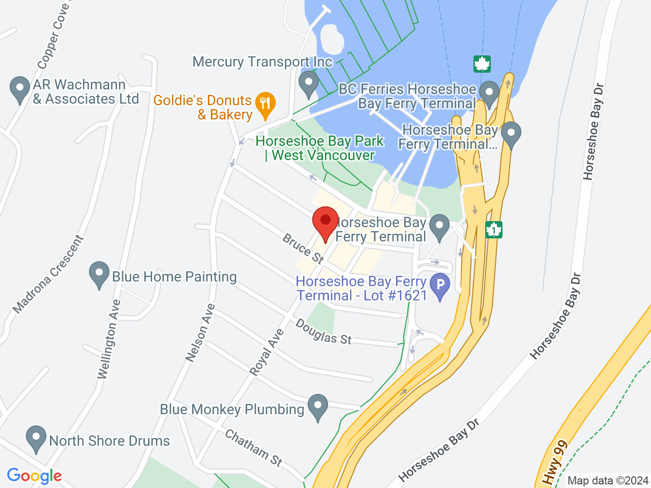 Street map for Happy Isle Cannabis Company, 6609 Royal Ave, Horseshoe Bay, West Vancouver BC