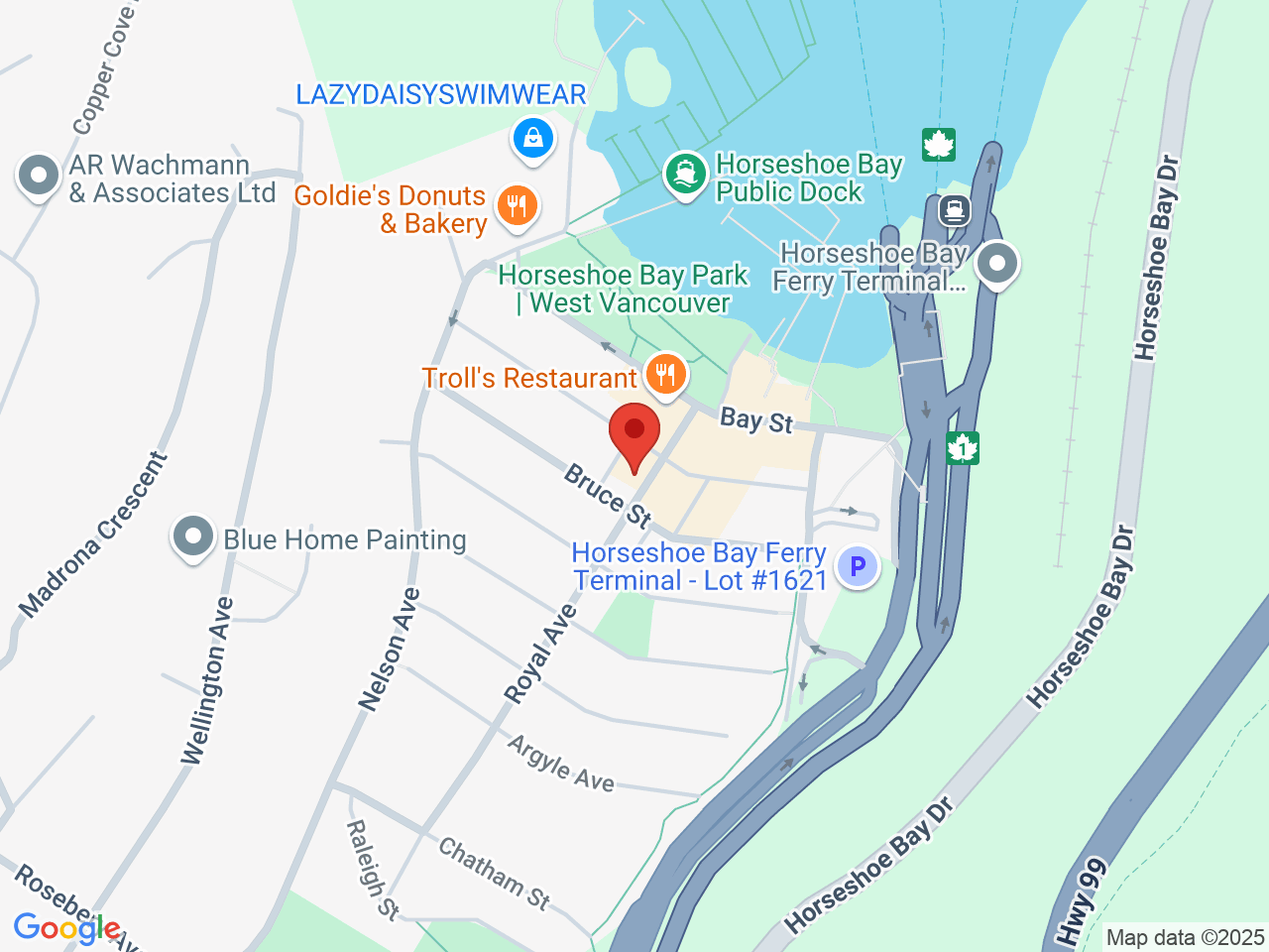 Street map for Happy Isle Cannabis Company, 6609 Royal Ave, Horseshoe Bay, West Vancouver BC