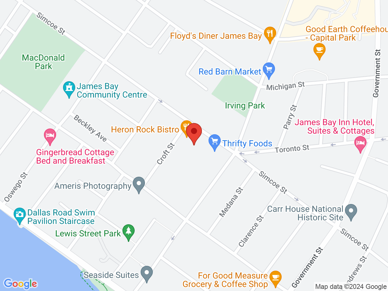 Street map for Pacificanna, 425 Simcoe St, Victoria BC