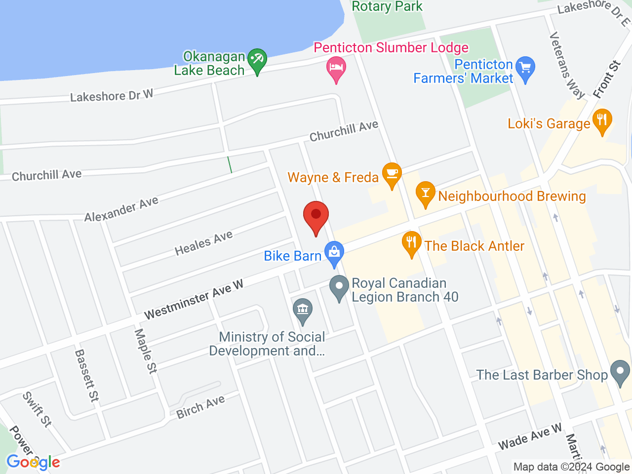 Street map for Unity Cannabis, 351 Westminster Ave W, Penticton BC