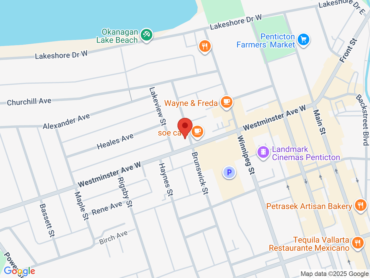 Street map for Unity Cannabis, 351 Westminster Ave W, Penticton BC