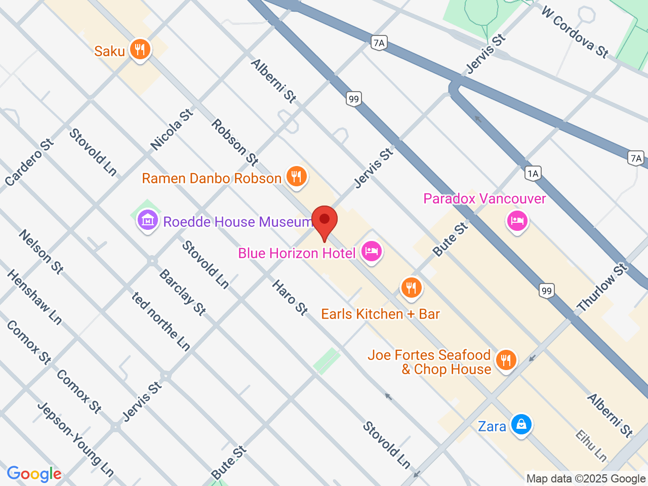 Street map for WestCanna Retail Store, 1286 Robson St, Vancouver BC