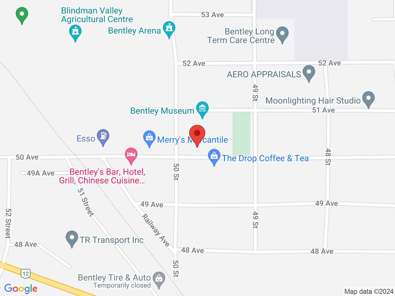 Street map for Bonfire Cannabis Inc, 4934 50 Ave, Bentley AB