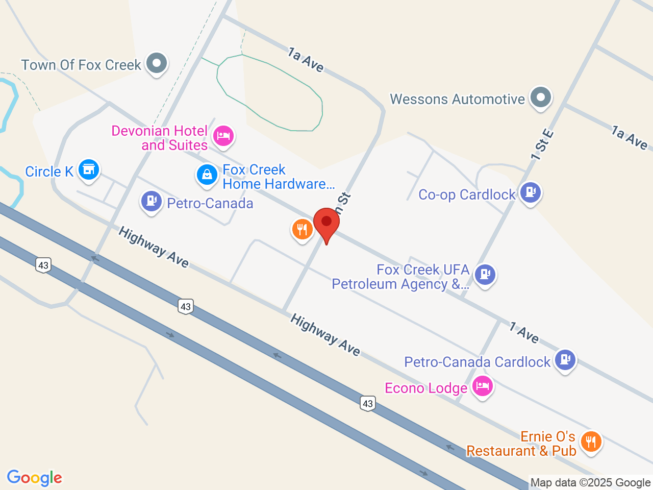 Street map for Canadian Greens, 11 1 Ave, Fox Creek AB