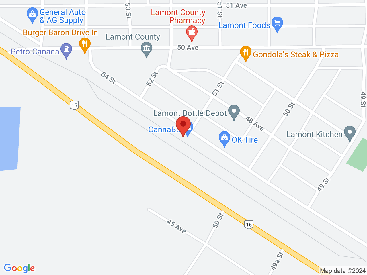 Street map for CannaB3, 5037 47 Ave, Lamont AB