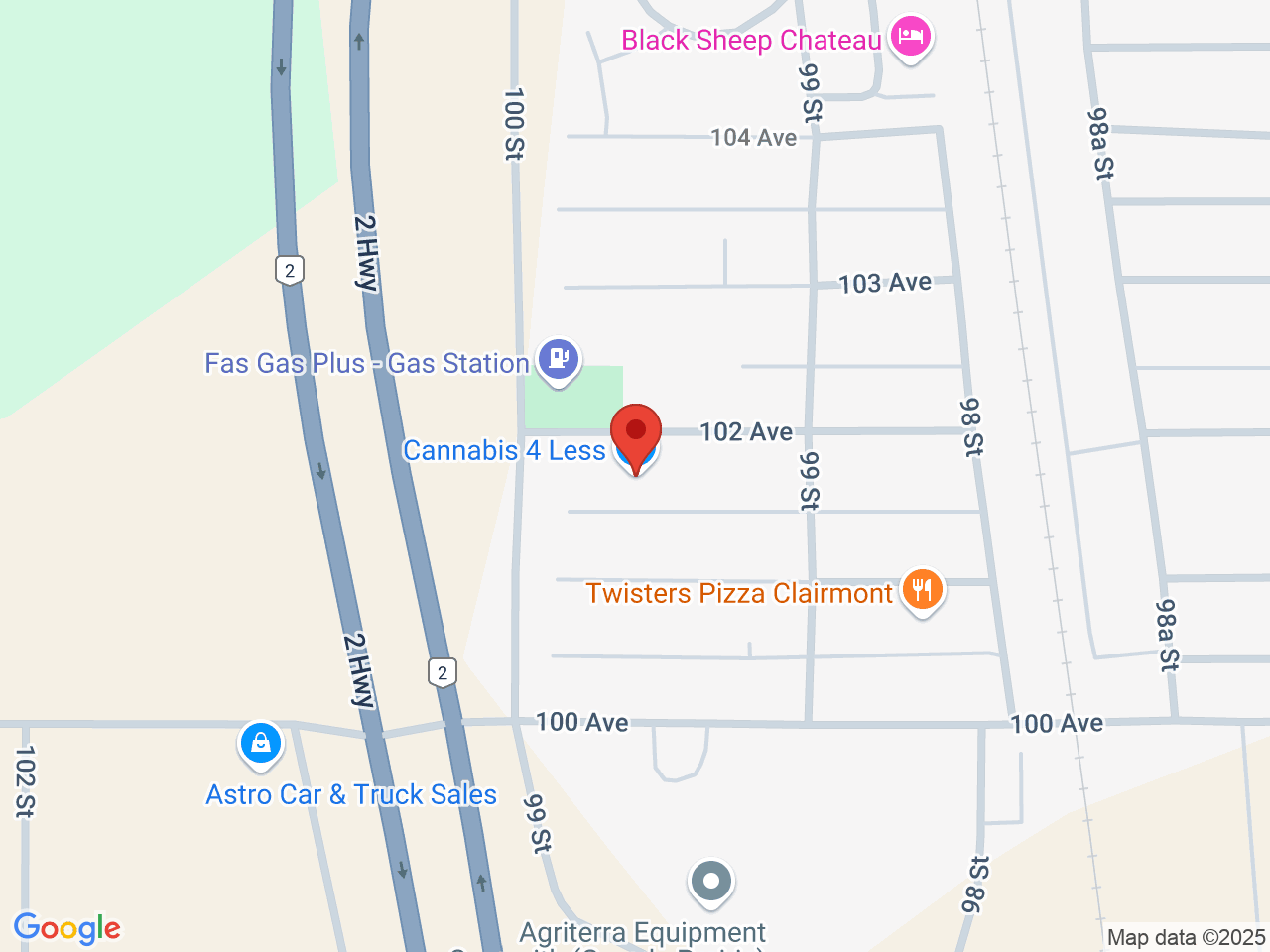 Street map for Cannabis 4 Less, 9915 102 Ave, Clairmont AB