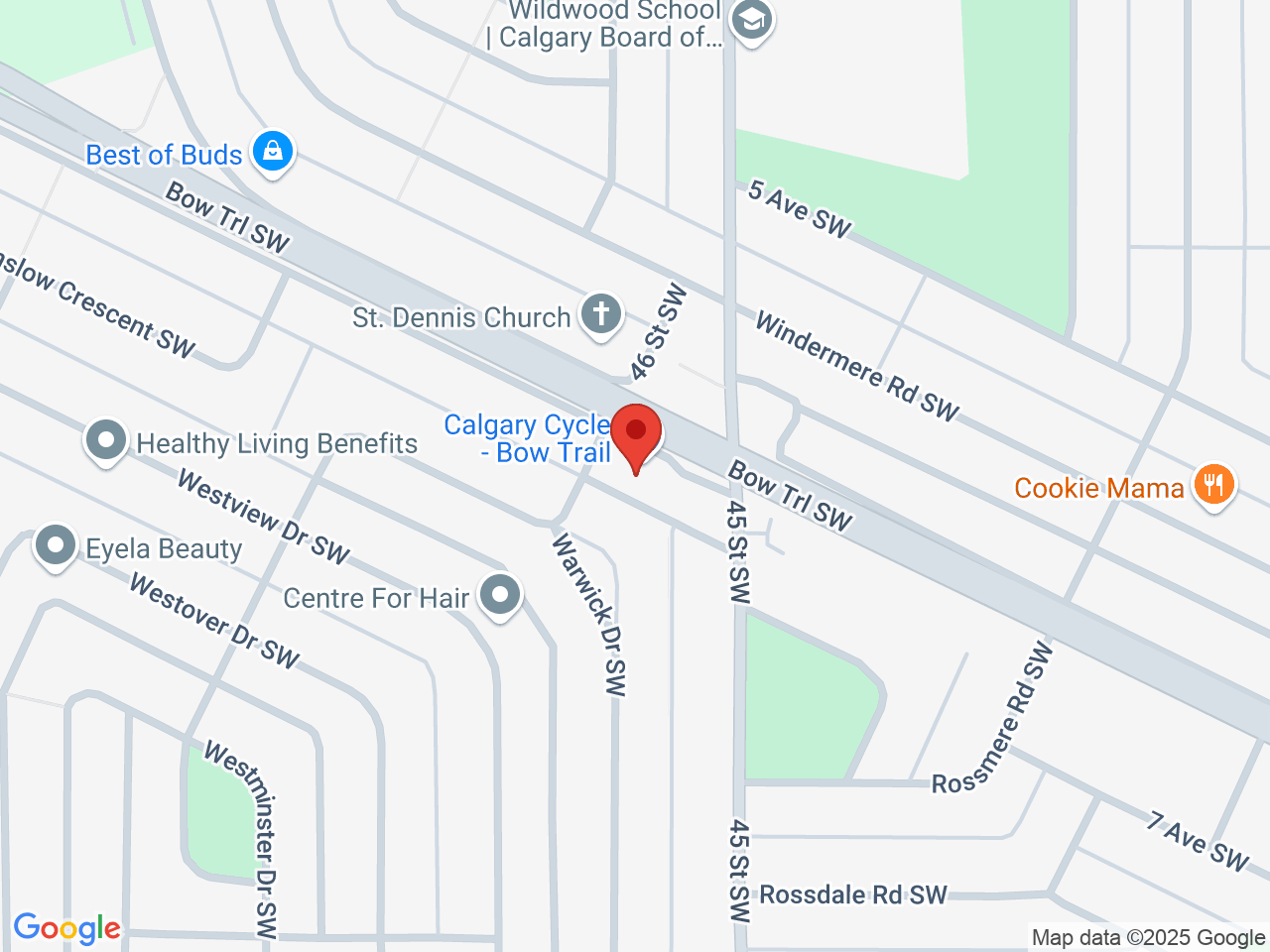 Street map for Cannabis Leaf, 4623 Bow Trail SW, Calgary AB