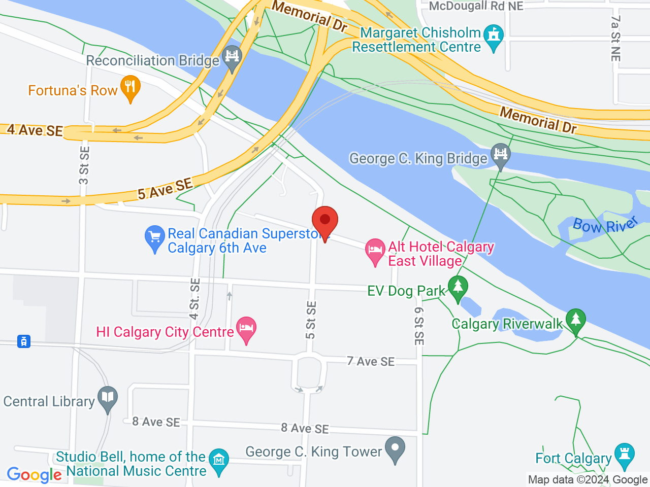 Street map for Cowbuds Cannabis, 518 Riverfront Ave SE, Calgary AB