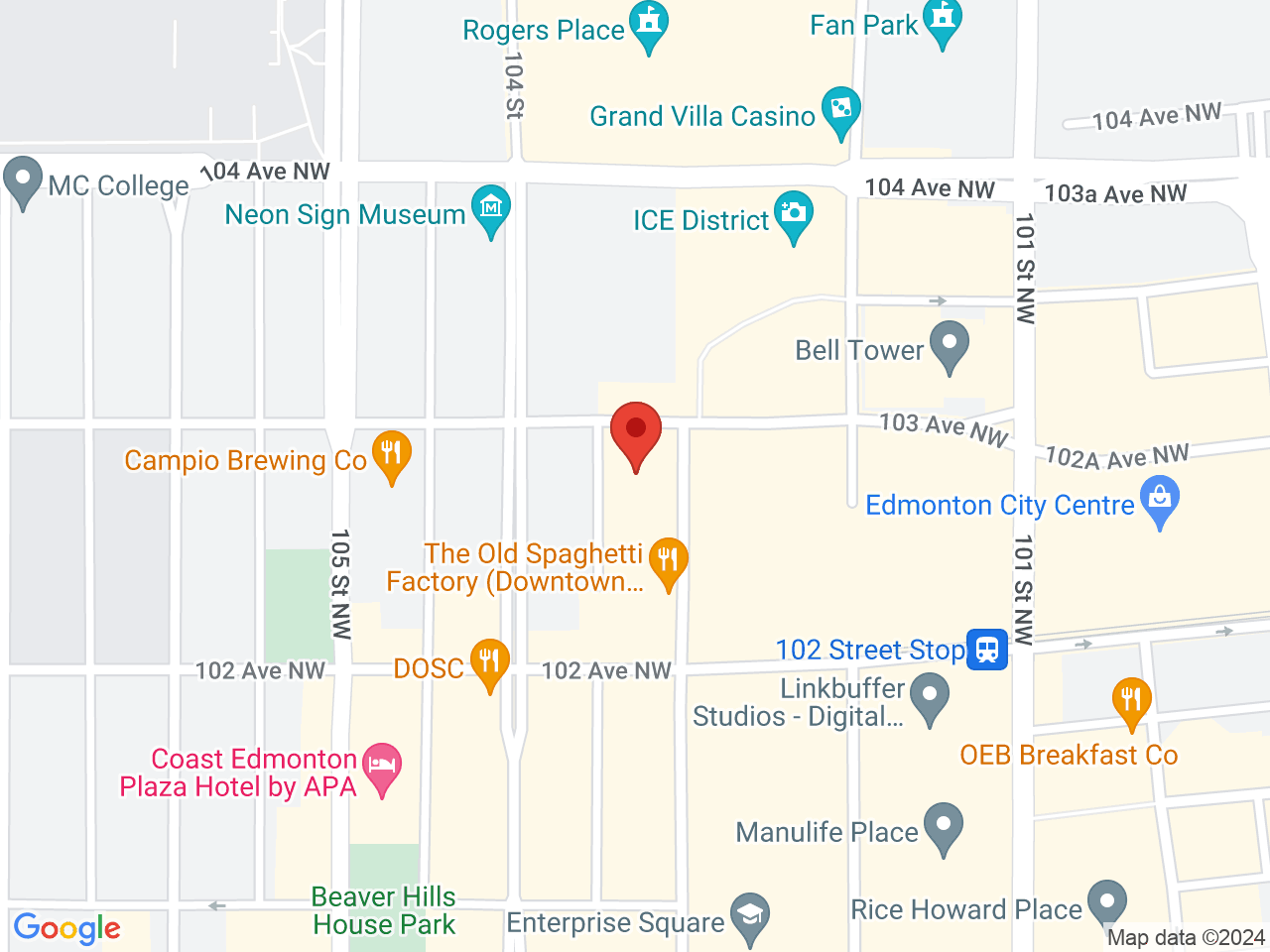 Street map for Hey Bud Cannabis, 10311 103 Ave, Edmonton AB