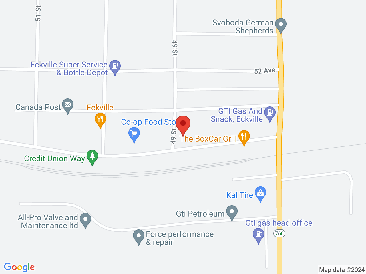 Street map for Lux Leaf Cannabis, 4856 50 Ave, Eckville AB