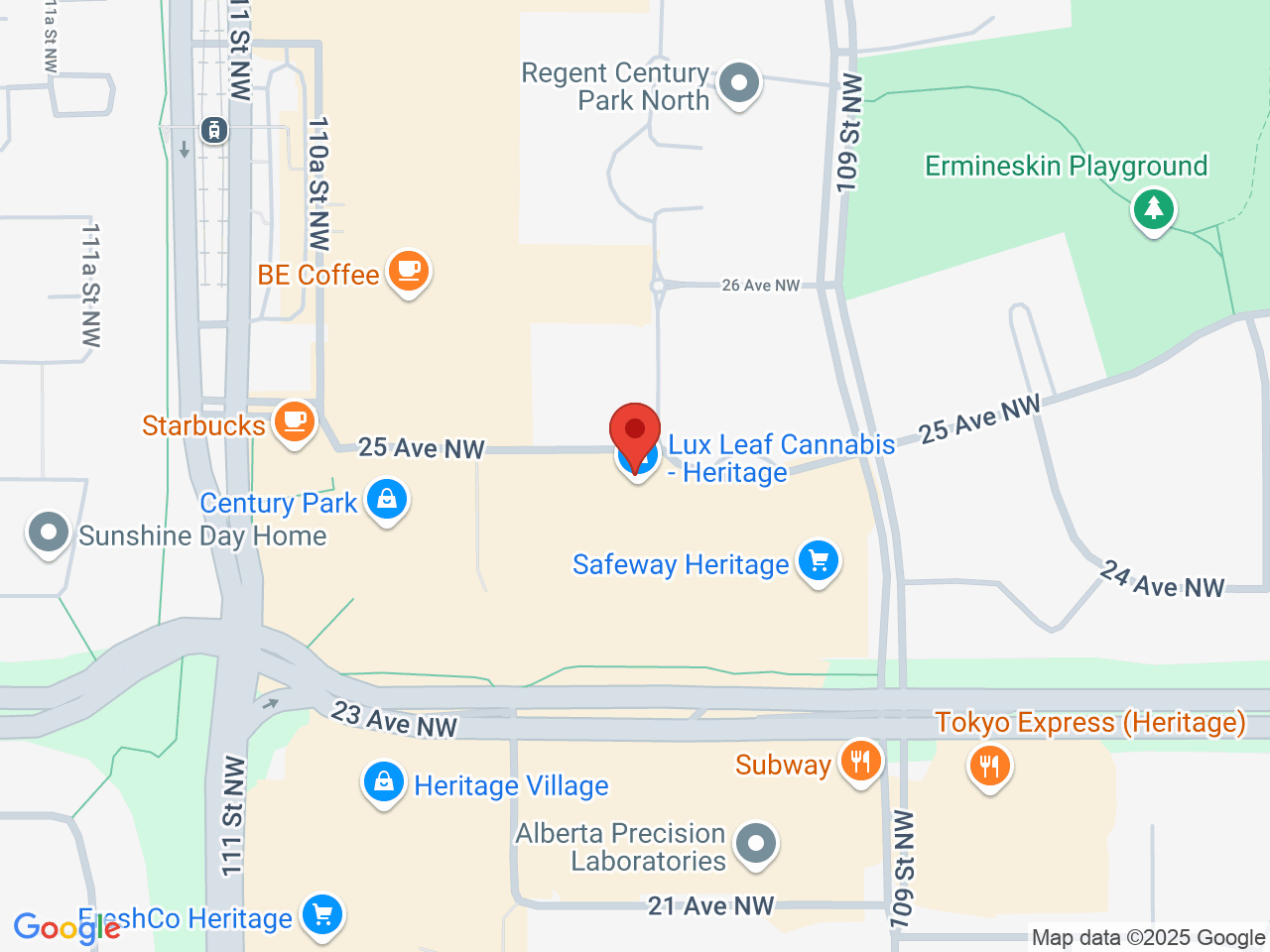 Street map for Lux Leaf Cannabis, 10946 23 Ave NW, Edmonton AB