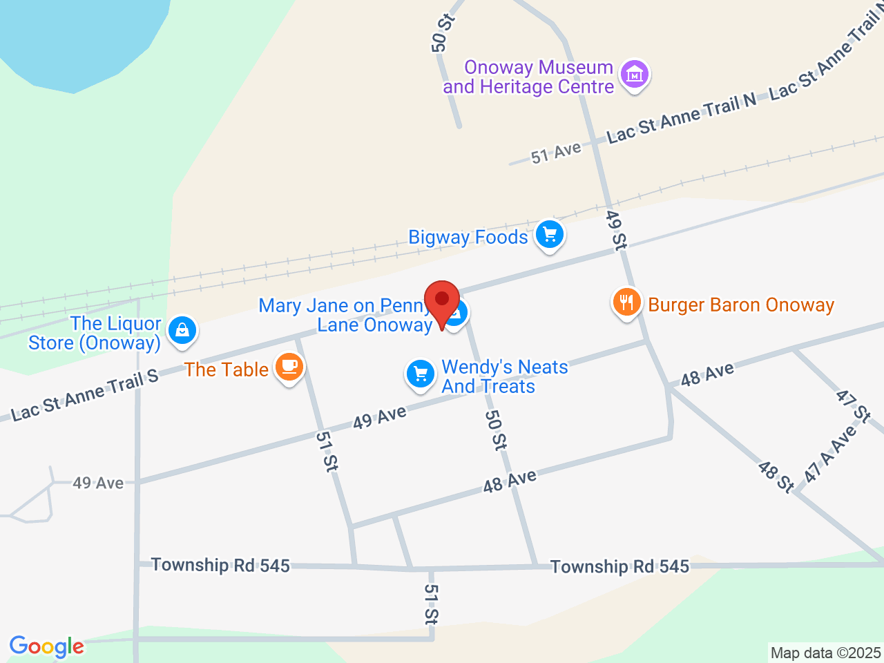 Street map for Mary Jane on Penny Lane, 4914 50 St, Onoway AB