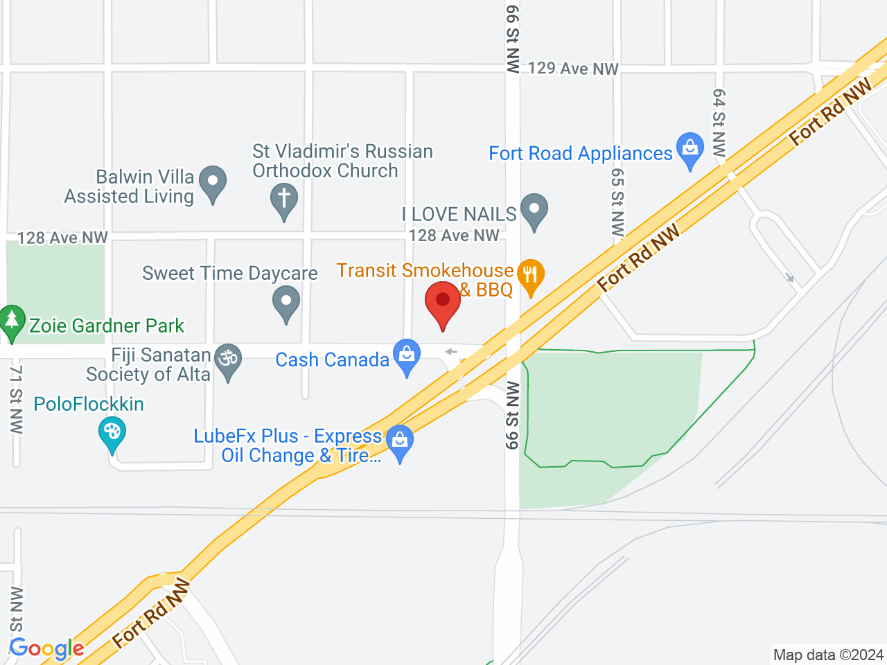 Street map for Mountain Standard Cannabis, 6626 127 Ave NW, Edmonton AB