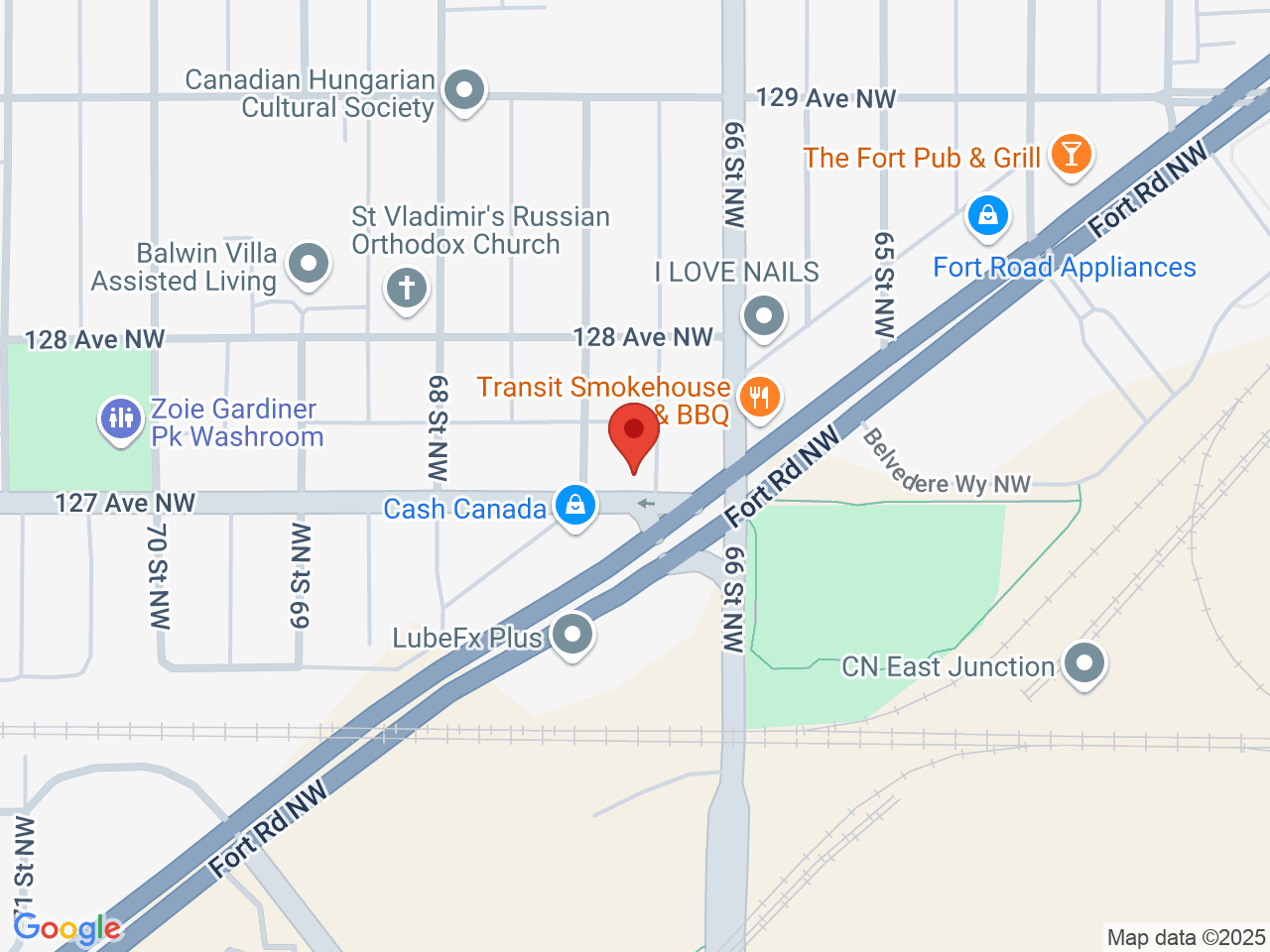 Street map for Mountain Standard Cannabis, 6626 127 Ave NW, Edmonton AB