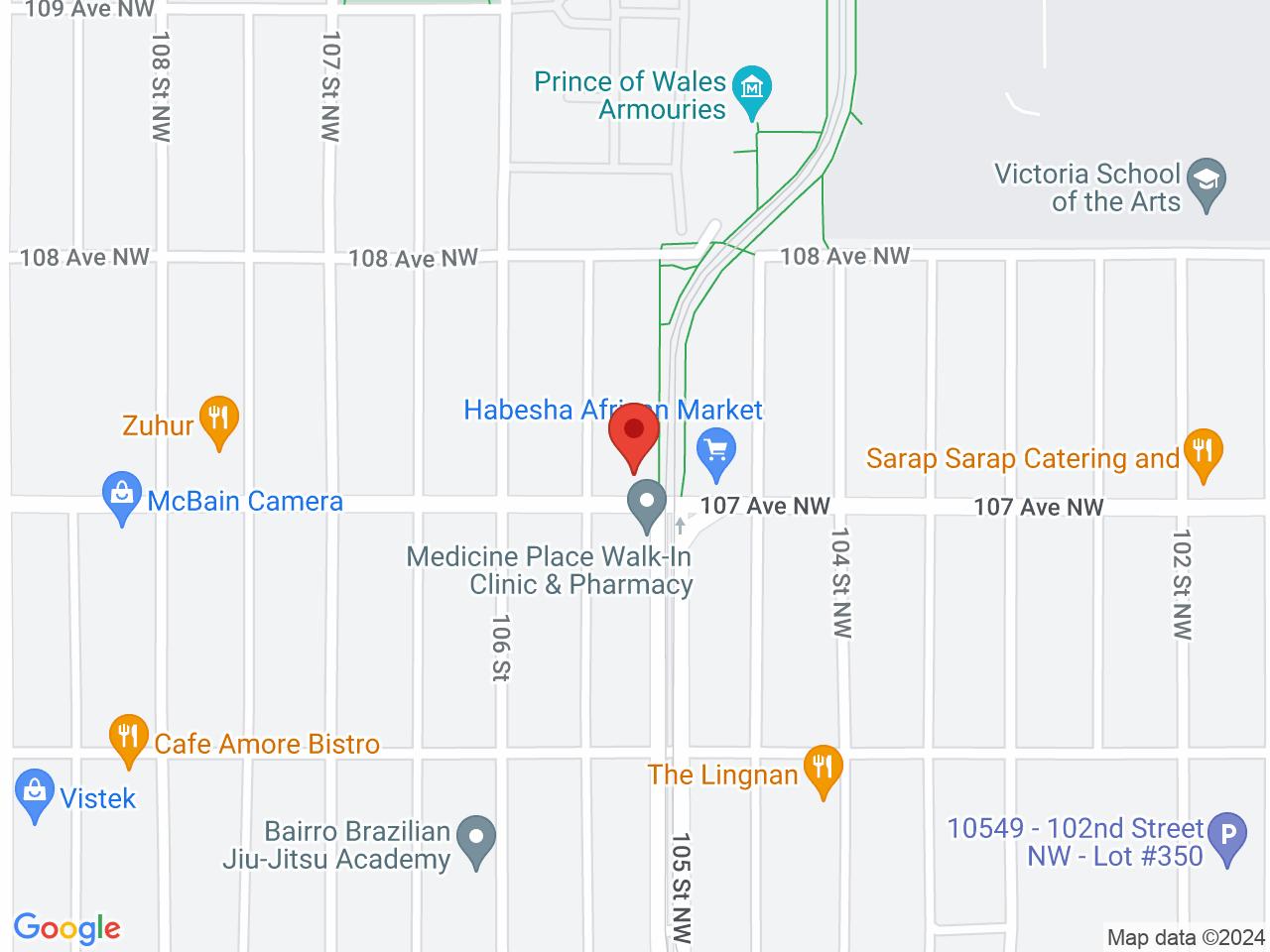Street map for NUMO Cannabis, 10502 107 Ave NW, Edmonton AB