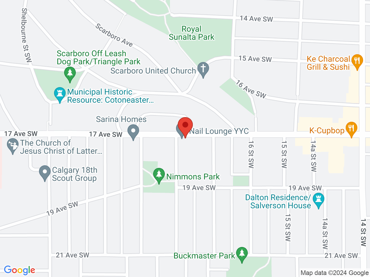 Street map for Oil & Grass Cannabis, 1715 17 Ave SW, Calgary AB