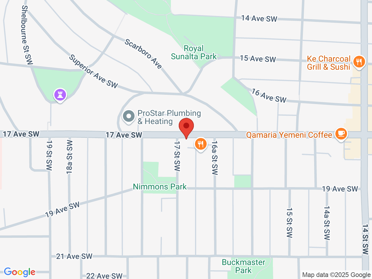 Street map for Oil & Grass Cannabis, 1715 17 Ave SW, Calgary AB