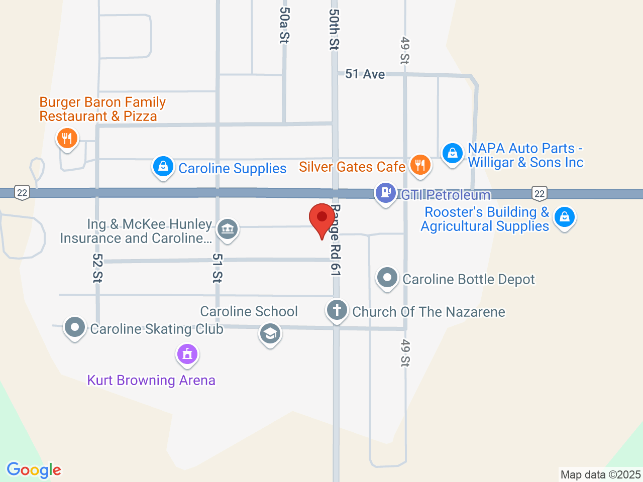 Street map for Out West Cannabis, 5004 49 Ave, Caroline AB