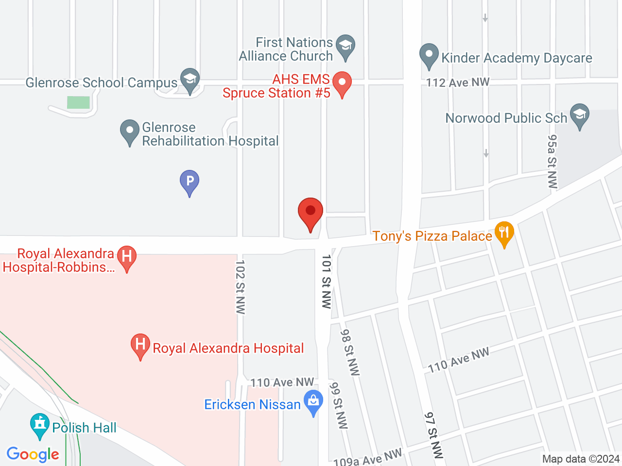 Street map for Pluto Cannabis, 10104 111 Ave NW, Edmonton AB