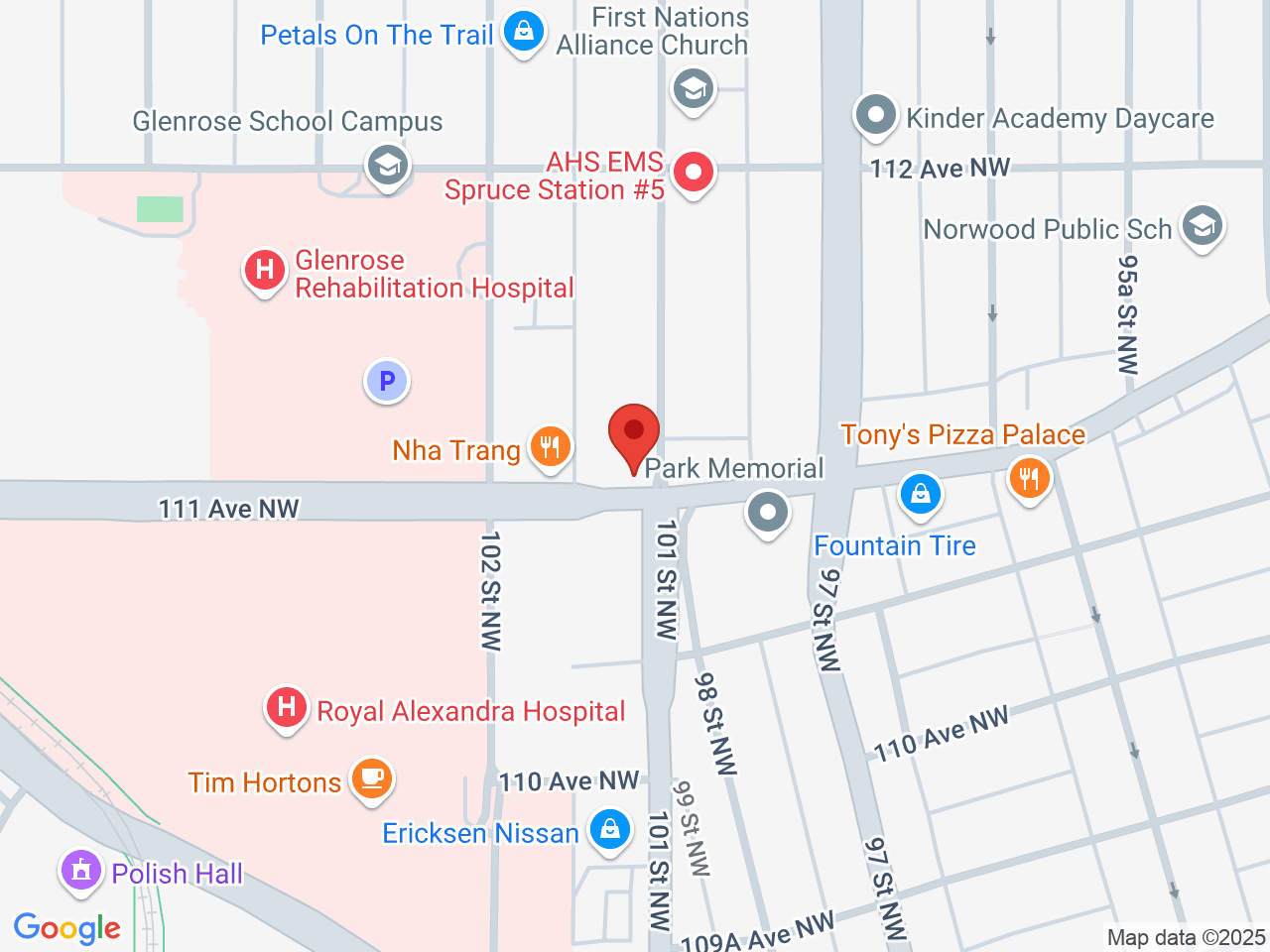 Street map for Pluto Cannabis, 10104 111 Ave NW, Edmonton AB