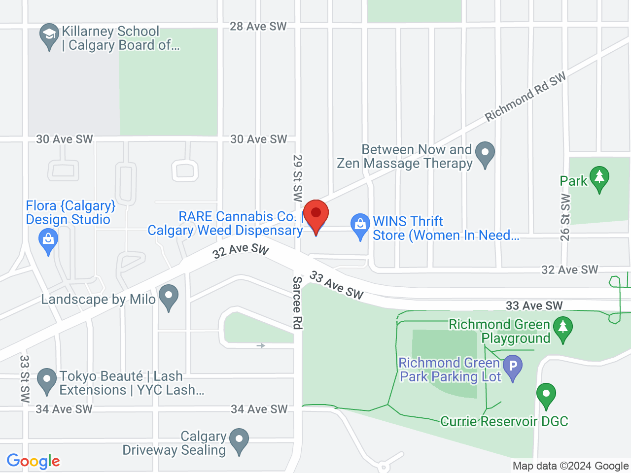 Street map for RARE Cannabis Co, 2929 Richmond Rd SW		, Calgary AB