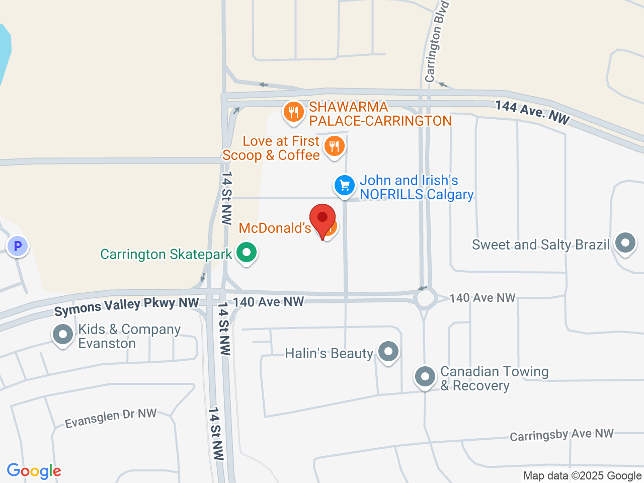 Street map for Tower Cannabis, 159 Carrington Plaza NW, Calgary AB