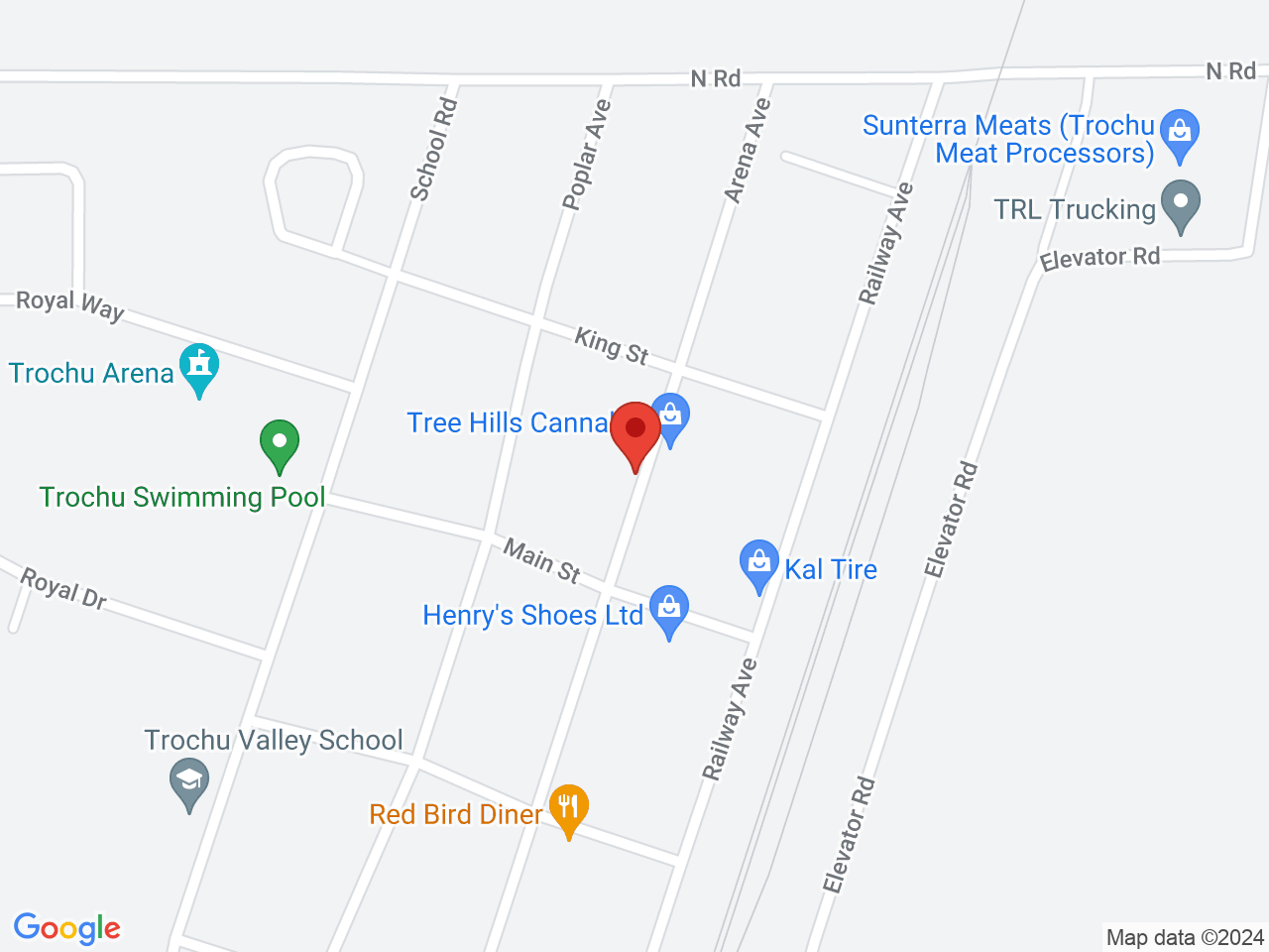 Street map for Tree Hills Cannabis Ltd, 416 Arena Ave, Trochu AB