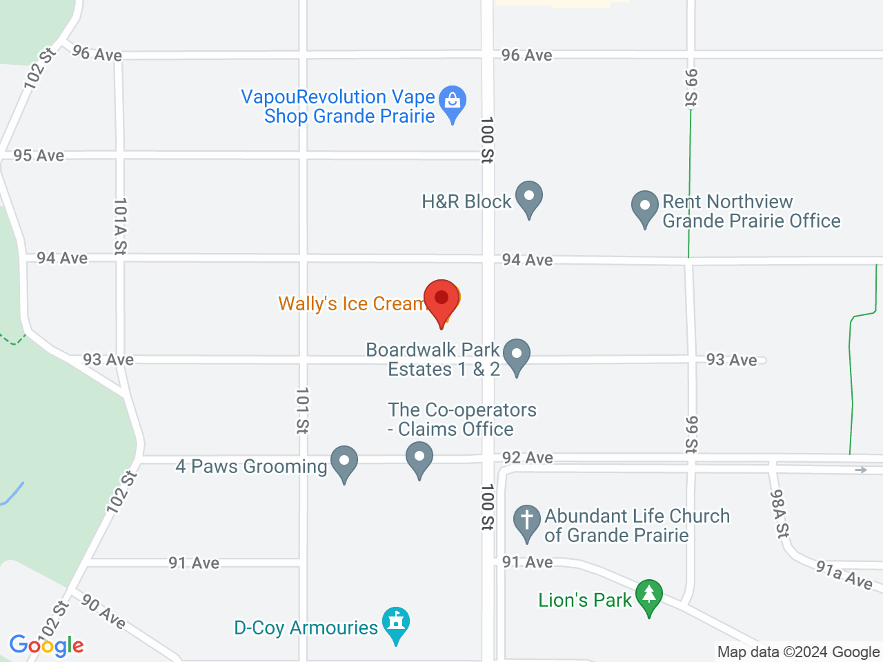 Street map for URBN Leaf Cannabis Company, 9312 100 St, Grande Prairie AB