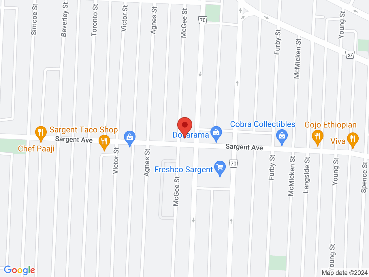 Street map for Delta 9 Cannabis Store, 625 Sargent Ave, Winnipeg MB