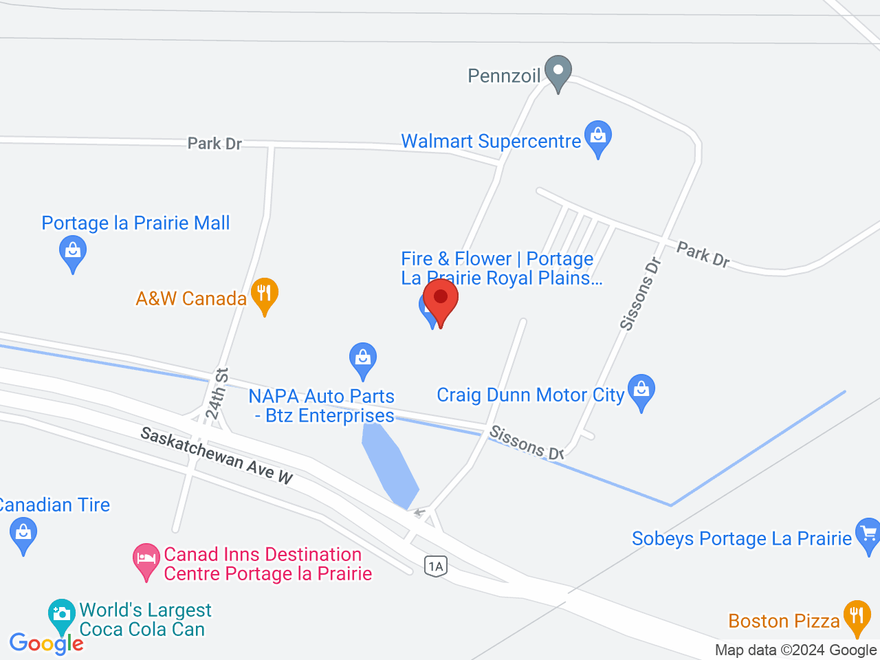 Street map for Fire & Flower Cannabis Co., 2352 Sissons Dr, Portage la Prairie MB