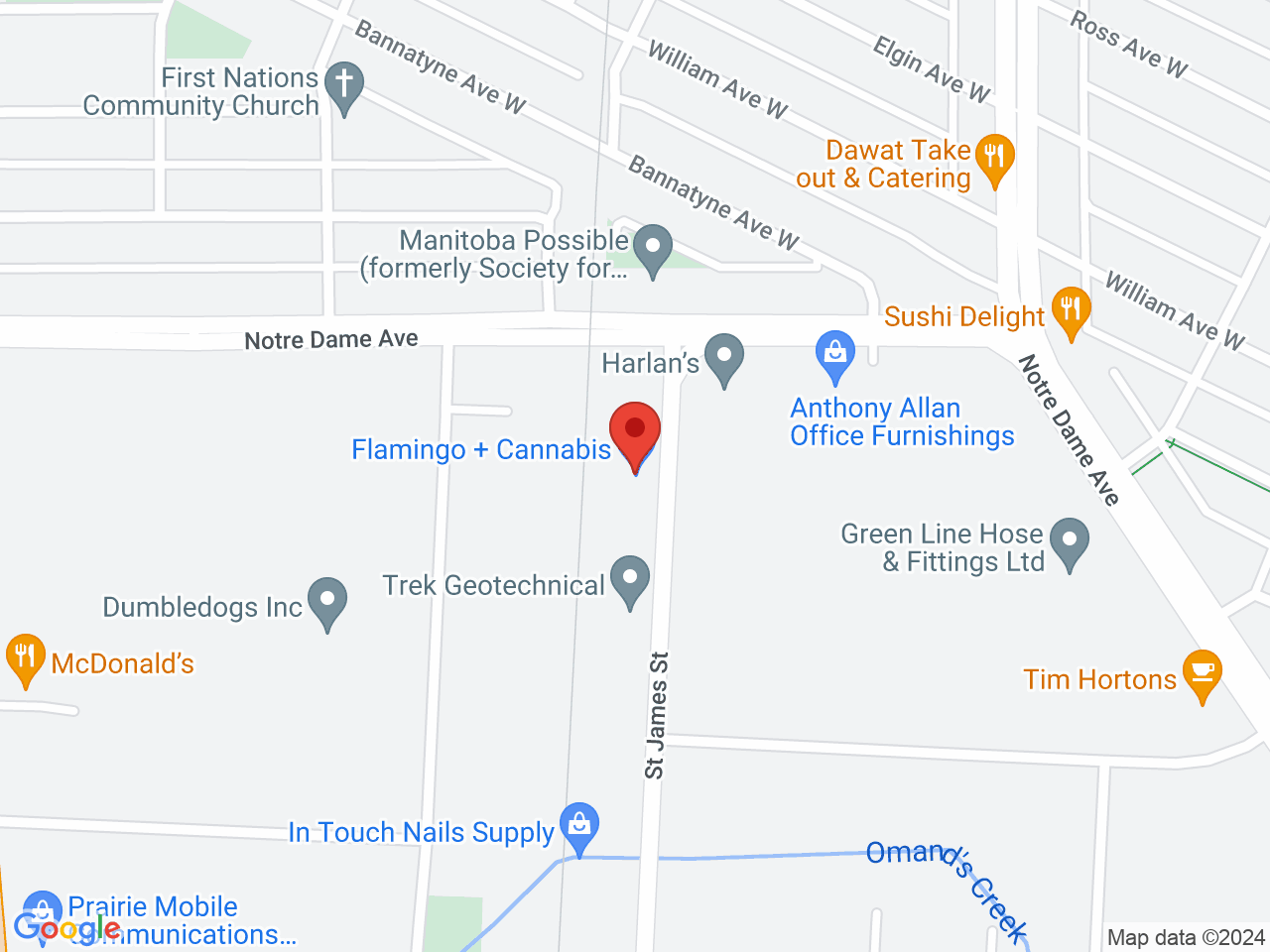 Street map for Flamingo + Cannabis, 1750 St James St, Winnipeg MB